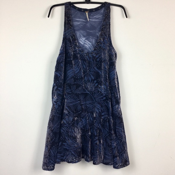 Free People Ellie Burnout Velvet Swing Dress XS studded neck - Picture 2 of 6